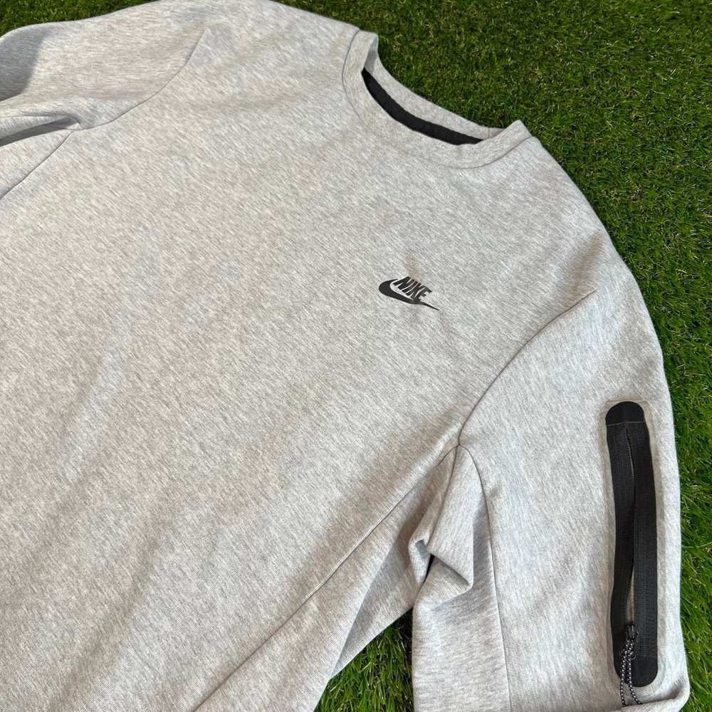 Nike Sportswear Tech Fleece Crewneck Tall Large Gray Sweatshirt Pocket Mens L - Picture 2 of 7